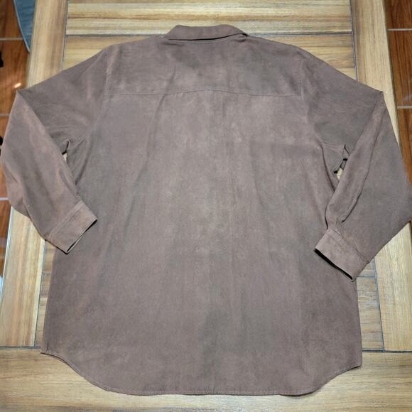 Bon Worth LS Full Button Brown Faux Suede Shirt Leaves - Size Large - Picture 3 of 6
